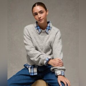 AE American Eagle grey cropped chunky knit sweater crewneck large women’s